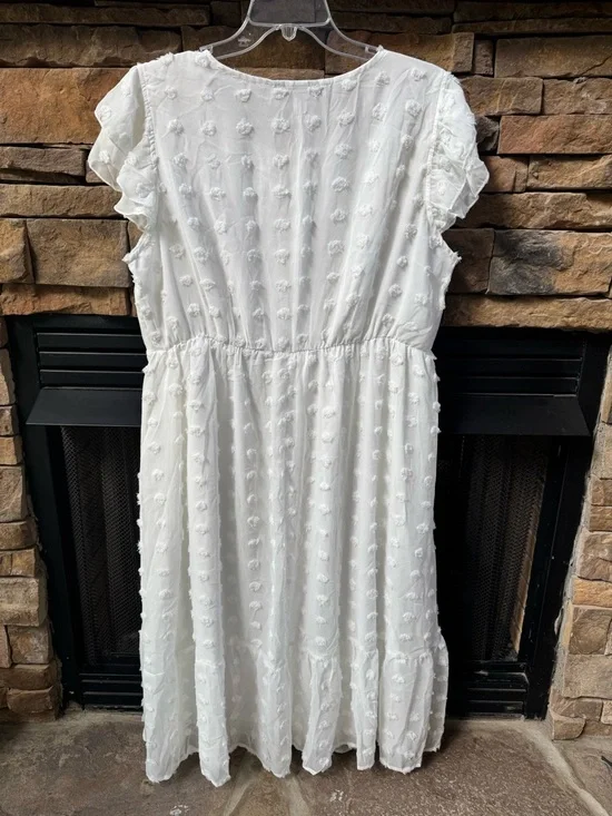 BloomChic White Textured Dot Cotton Midi Dress - Picture 2 of 7